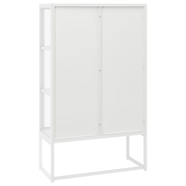 Висок шкаф, бял, 80x35x135 см, стомана и закалено стъкло