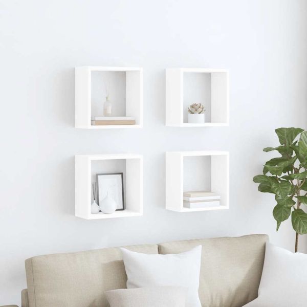 Стенни кубични рафтове, 4 бр, бели, 30x15x30 см