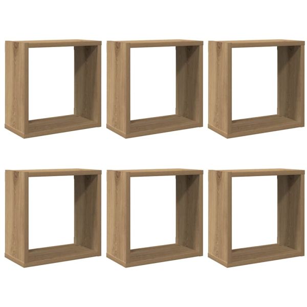 Стенни кубични рафтове, 6 бр, дъб артизан, 30x15x30 см