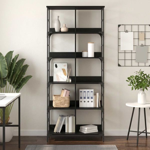 Рафт за книги 4 нива 78,5 x 33 x 188,5 см метал PB Черен дъб