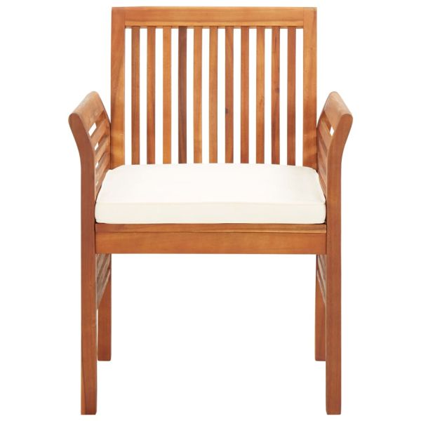 Градински трапезни столове с възглавници, 3 бр, акация масив