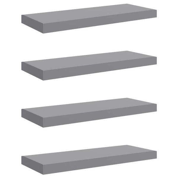 Окачени стенни рафтове, 4 бр, сиви, 60x23,5x3,8 см, МДФ