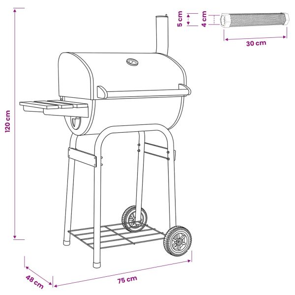 Грил на дървени въглища 75 x 48 x 120 см Сребристо