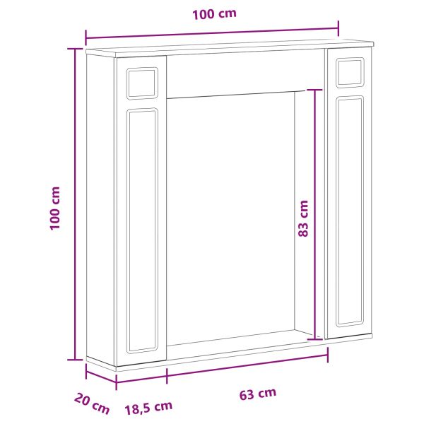 Рамка за камина Опушен дъб 100 x 20 x 100 cm
