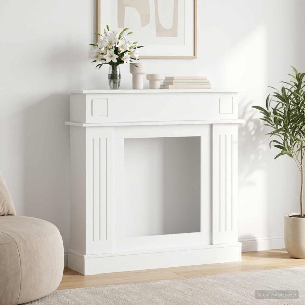 Рамка за камина Бяло 102 x 26 x 100 см Инженерна дървесина