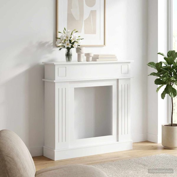Рамка за камина Бял гланц 102 x 26 x 100 см Инженерна дървесина