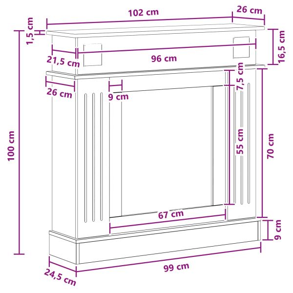 Рамка за камина Старо дърво 102 x 26 x 100 см