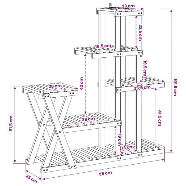 Стойка за растения Натурално 95 x 25 x 101,5 см