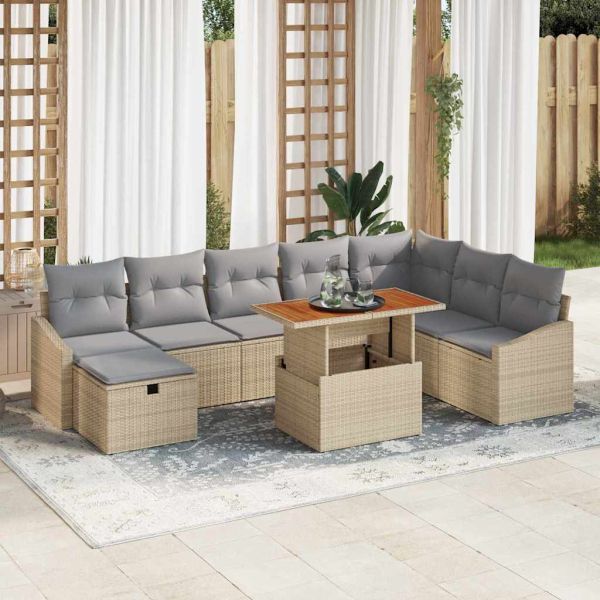 Градински Софа Комплект 9 бр. Бежово полиратан