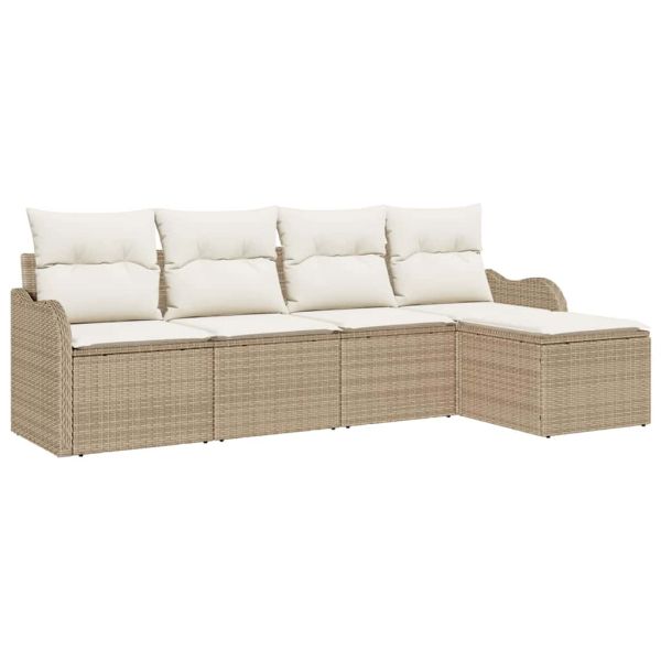 Градински Софа Комплект 5 бр. Бежов и бял полиратан