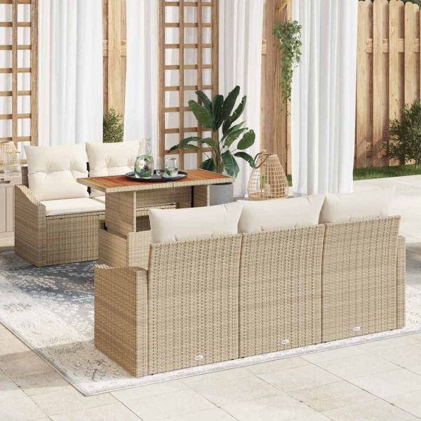 Градински Софа Комплект 6 бр. Бежово Полиратан