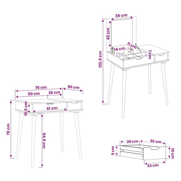 vidaxl Тоалетка FAUSKE Бяло 76 x 50 x 78 см