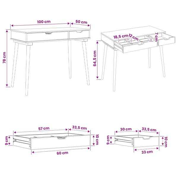 vidaxl Тоалетка FAUSKE Бяло 100 x 50 x 78 см