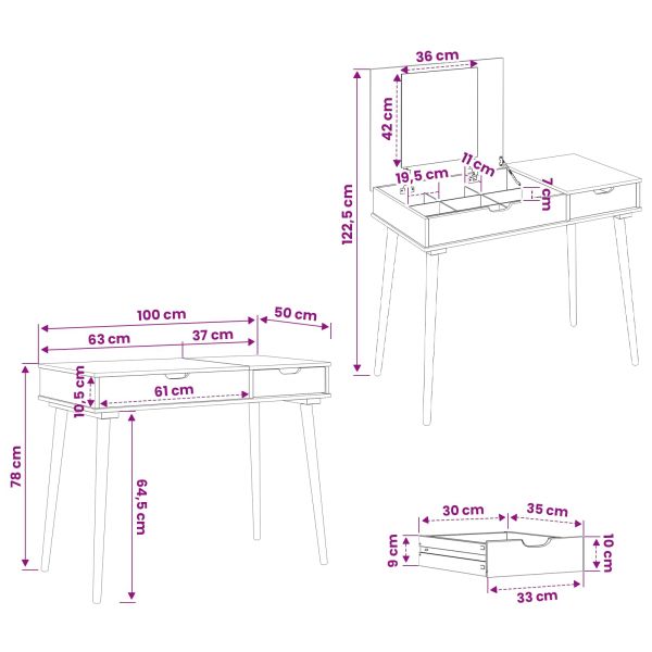 vidaxl Тоалетка FAUSKE Бяло 100 x 50 x 78 см