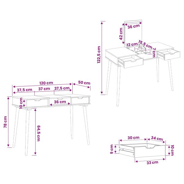 vidaxl Тоалетка FAUSKE Бяло 112 x 50 x 78 см