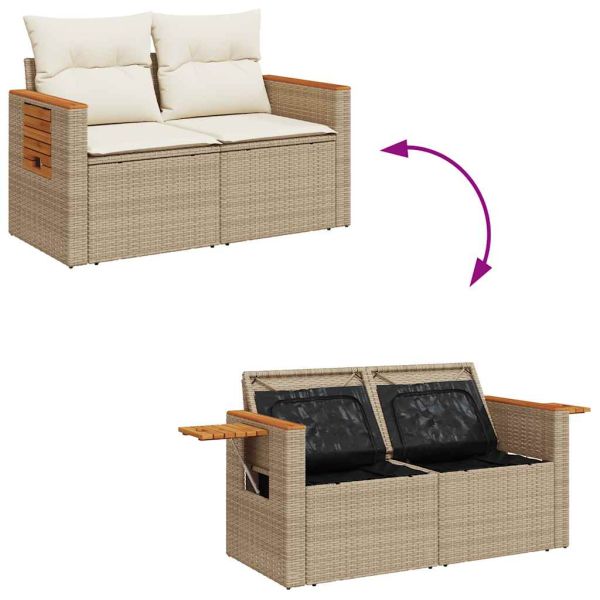 Градински диван с възглавници 10 части бежов полиратан акация