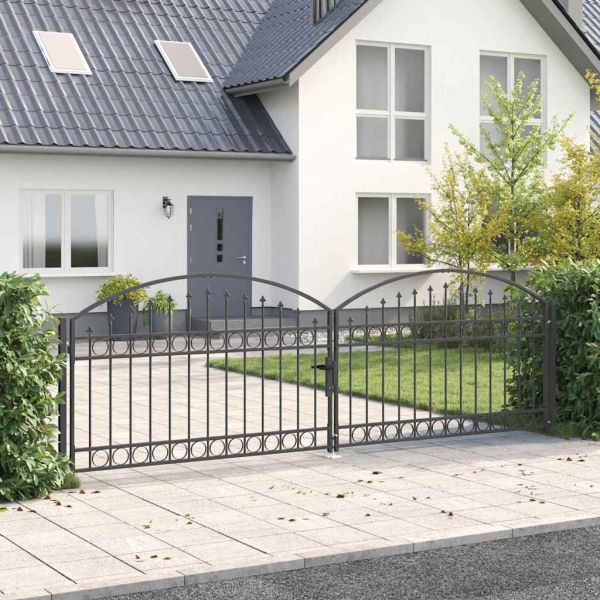 Врата за ограда ASSEN 401 x 175,5 см Стомана Сив С ключалка