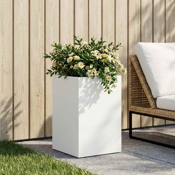 Градинска саксия Бяло 30 x 30 x 40 cm Студено валцована стомана