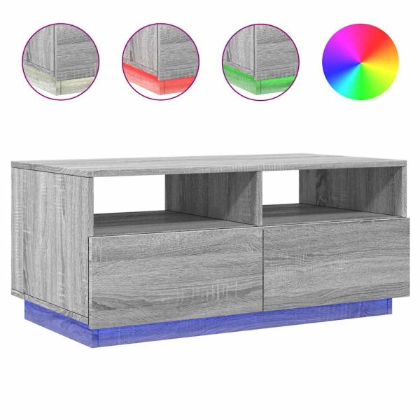 Маса за кафе с LED осветление, сив сонома, 90x49x40 см