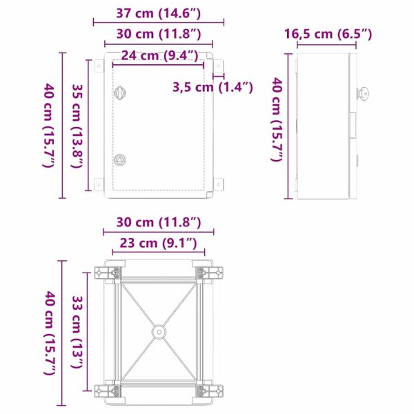 Контролен шкаф Сив 37 x 16,5 x 40 см ABS пластмаса