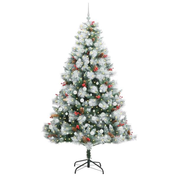 С изкуствено коледно дърво с LED ленти Зелен и бял 240 cm