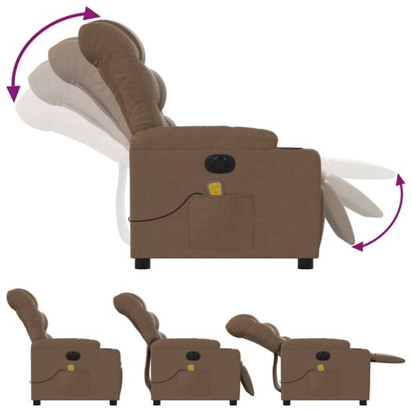 Електрически масажен реклайнер стол, кафяв, текстил