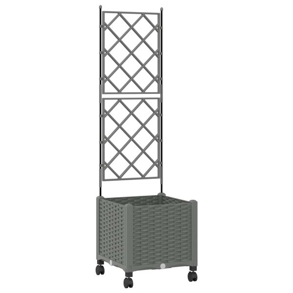 Градински сандък с решетка и колела Светлосиво 40 x 40 x 149 см