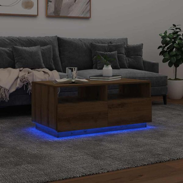 Маса за кафе с LED осветление, дъб артизан, 90x49x40 см