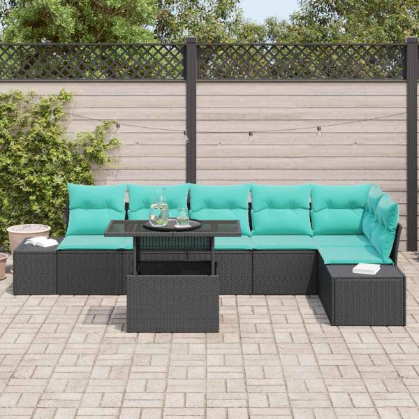 Градински Софа Комплект 7 бр. 6-Брой места Черен и син