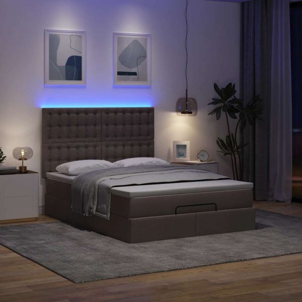 Османска легло с матрак и LED, тъмнокафяво, 140x200 см, плат