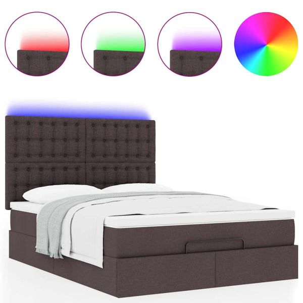 Османска легло с матрак и LED, тъмнокафяво, 140x200 см, плат