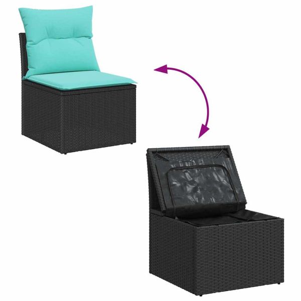 Градински Софа Комплект 8 бр. 7-Брой места Черен и Туркоаз