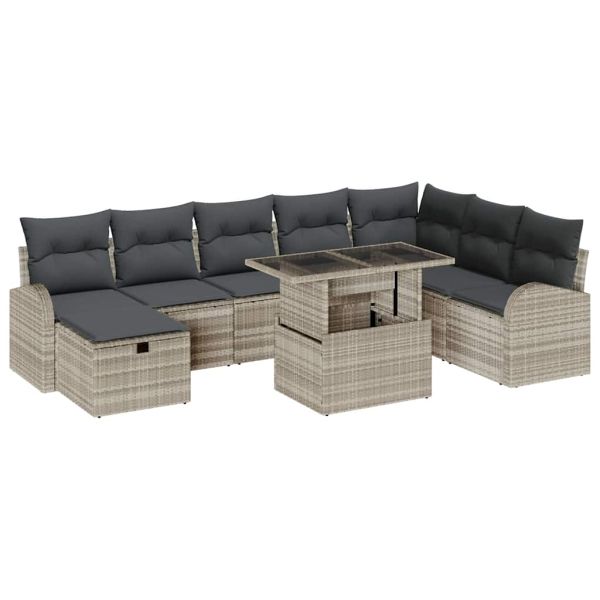 Градински Софа Комплект 9 бр. Светлосиво полиратан