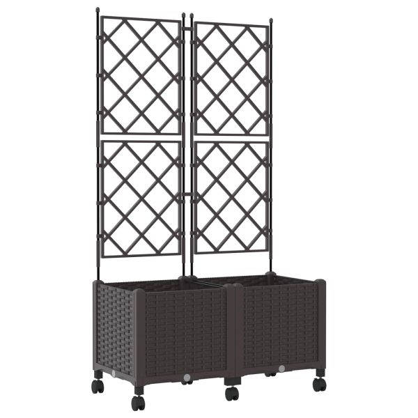 Градински сандък с решетка и колела 2 бр. Кафяво ПП