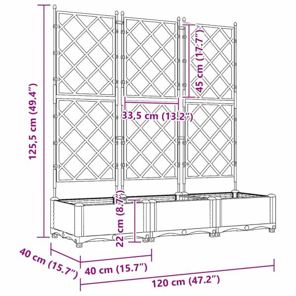 Градинска саксия 3 бр. Светлосиво 120 x 40 x 125,5 см ПП