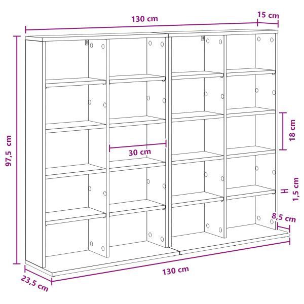 Кабинет за CD 2 бр. Старо дърво 65 x 23,5 x 97,5 см
