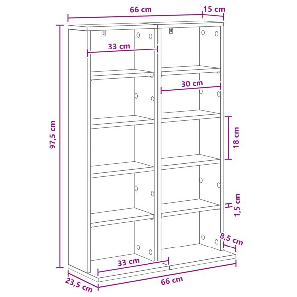Кабинет за CD 2 бр. Сив Сонома 33 x 23,5 x 97,5 см