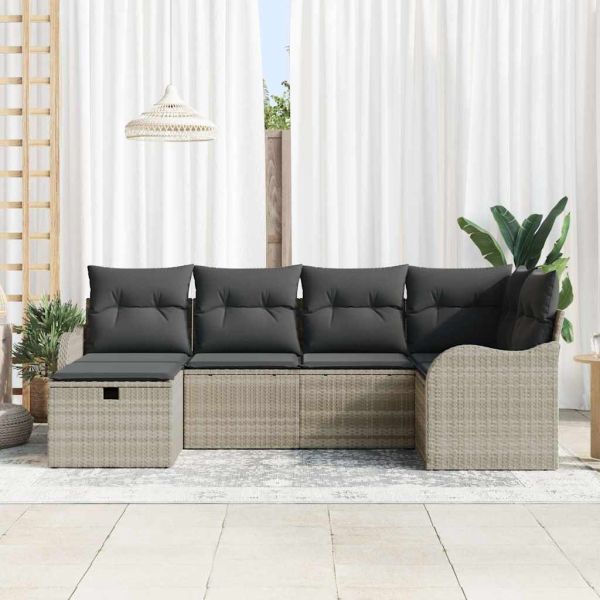 Градински Софа Комплект 6 бр. 6-Брой места Светлосиво полиратан