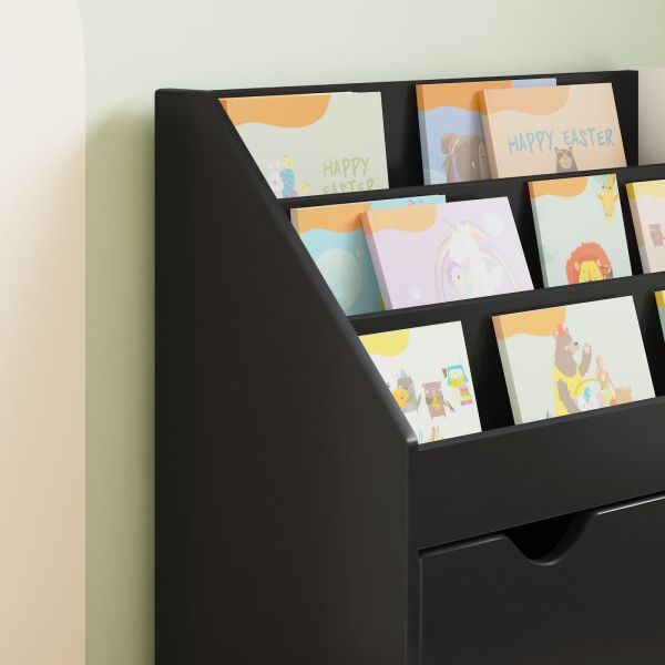 Детска рафт за книги с чекмедже Черно 60 x 29,5 x 69 см