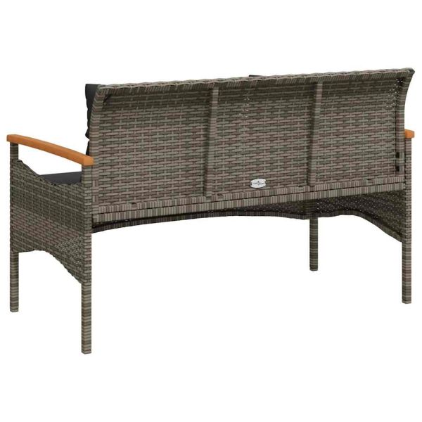 Градинска пейка с възглавници, 116x62,5x74 см, сив, полиратан