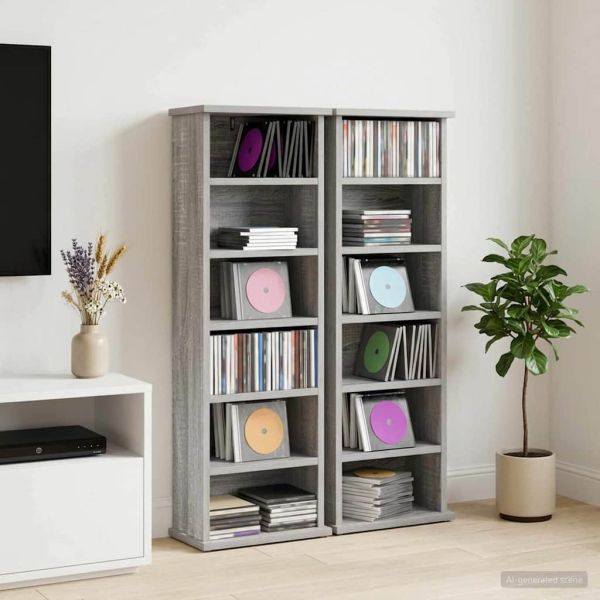 Кабинет за CD 2 бр. Сив Сонома 60 x 17 x 92 см