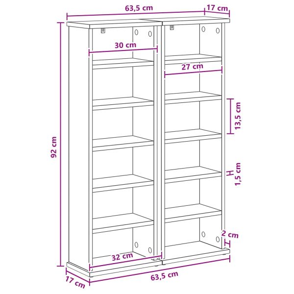 Кабинет за CD 2 бр. Сив Сонома 60 x 17 x 92 см