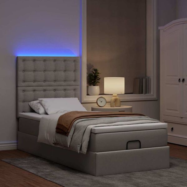 Османска легло с матрак и LED, таупе, 100x200 см, плат