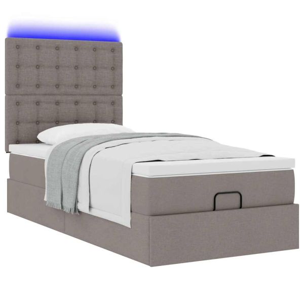 Османска легло с матрак и LED, таупе, 100x200 см, плат