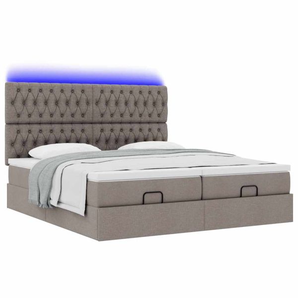 Османска легло с матрак и LED, таупе, 200x200 см, плат