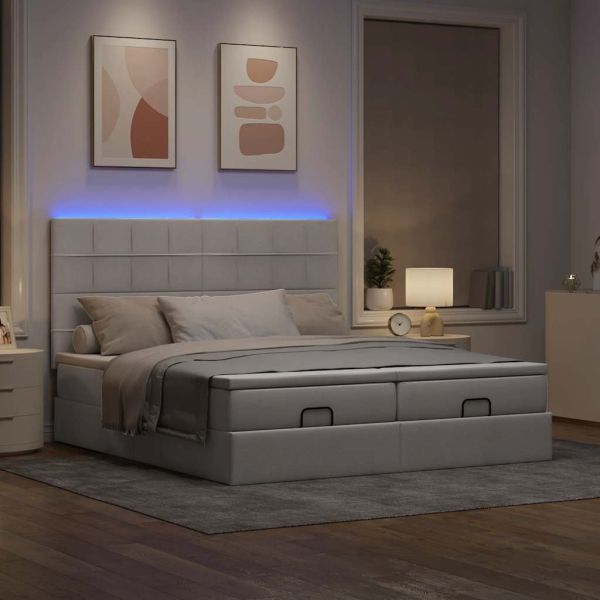 Османска легло с матрак и LED, таупе, 200x200 см, плат