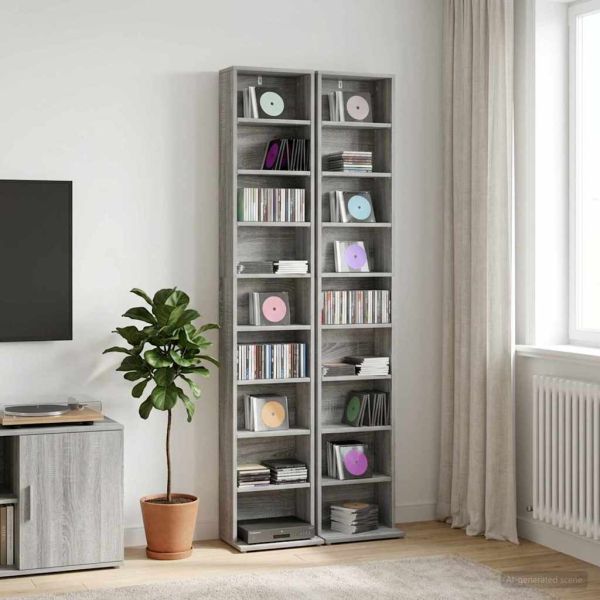 Кабинет за CD 2 бр. Сив Сонома 33 x 23,5 x 175 см