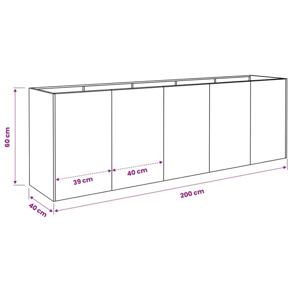 Градинска саксия Сребристо 200 x 40 x 60 см Поцинкована стомана