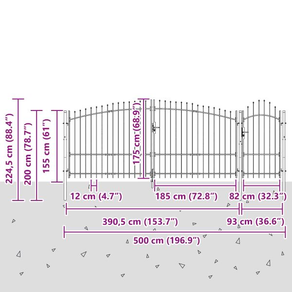 Градинска врата WOERDEN 100 x 500 cm Стомана Сив С ключалка