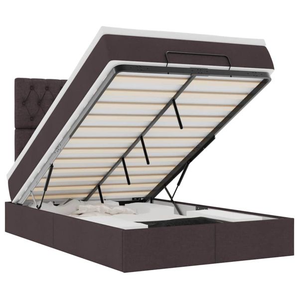 Османска легло с матрак и LED, тъмнокафяво, 120x200 см, плат